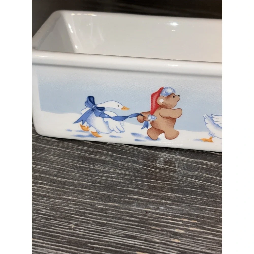 Vintage  Cracker Tray 1988 House of Lloyd TT-11 Christmas Bear and Goose Ceramic